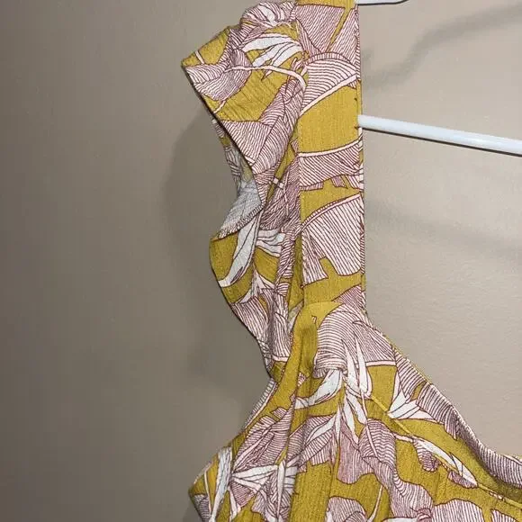 Knox Rose Womens Yellow Red Long Sun Dress L Flutter Sleeve Floral Cottage Core - Picture 4 of 12